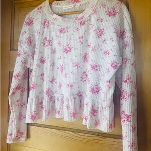 Floral Pink and White Cropped Peplum Style Top